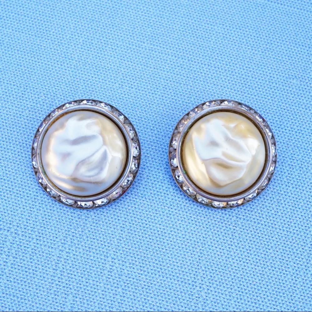 Vintage 1950s Faux Baroque Pearl Earrings With Crystal Halo By Coro